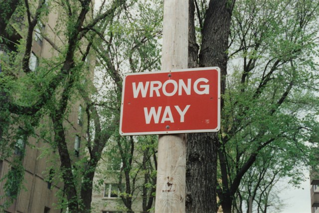Road sign that says "wrong way"